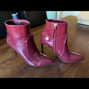 Dark Red Patent Leather Heeled Booties Size 7